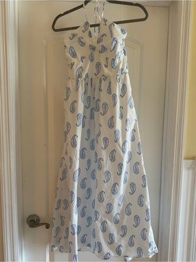 Target White Halter Dress with Blue Paisley Print